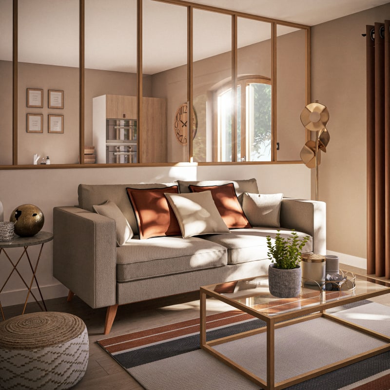 Canapé style scandinave 3 places beige aspect chiné - miniature 6