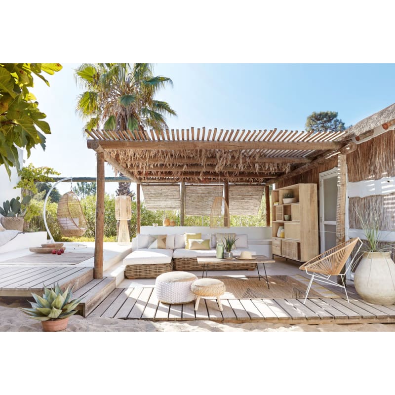 Chauffeuse pour canapé de jardin modulable en rotin et coussins écrus - miniature 6