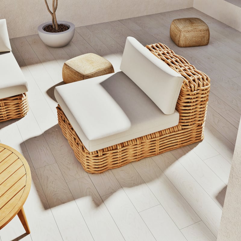 Chauffeuse pour canapé de jardin modulable en rotin et coussins écrus - miniature 5