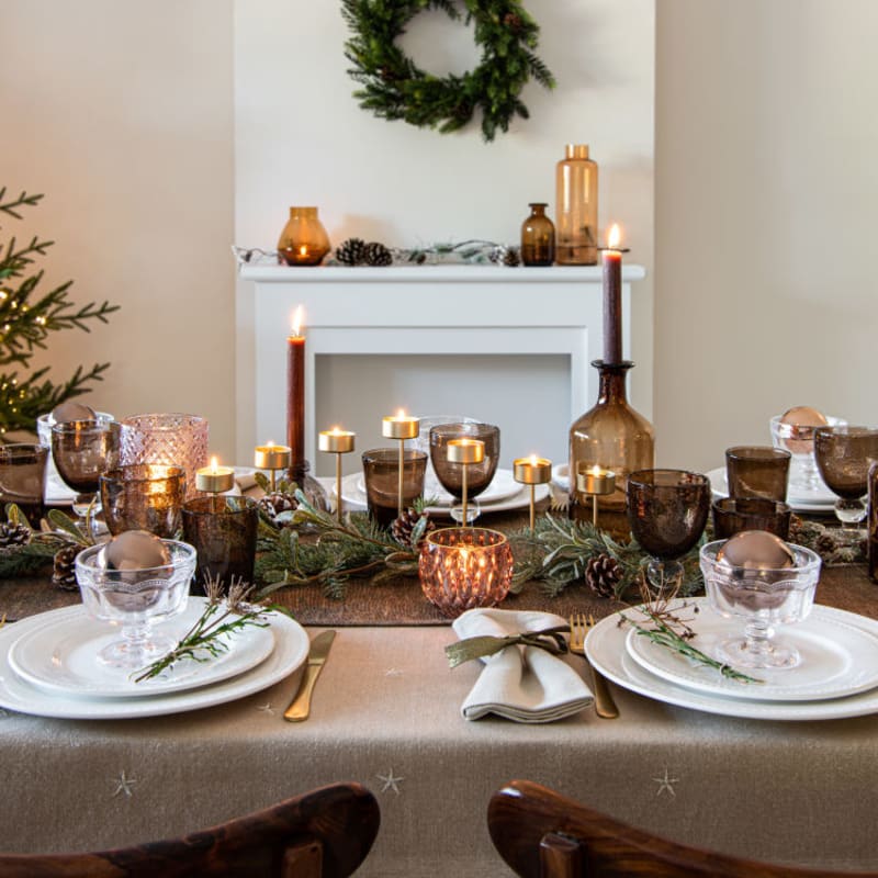 Chemin de table en coton beige paillettes dorées 45x150 - miniature 5