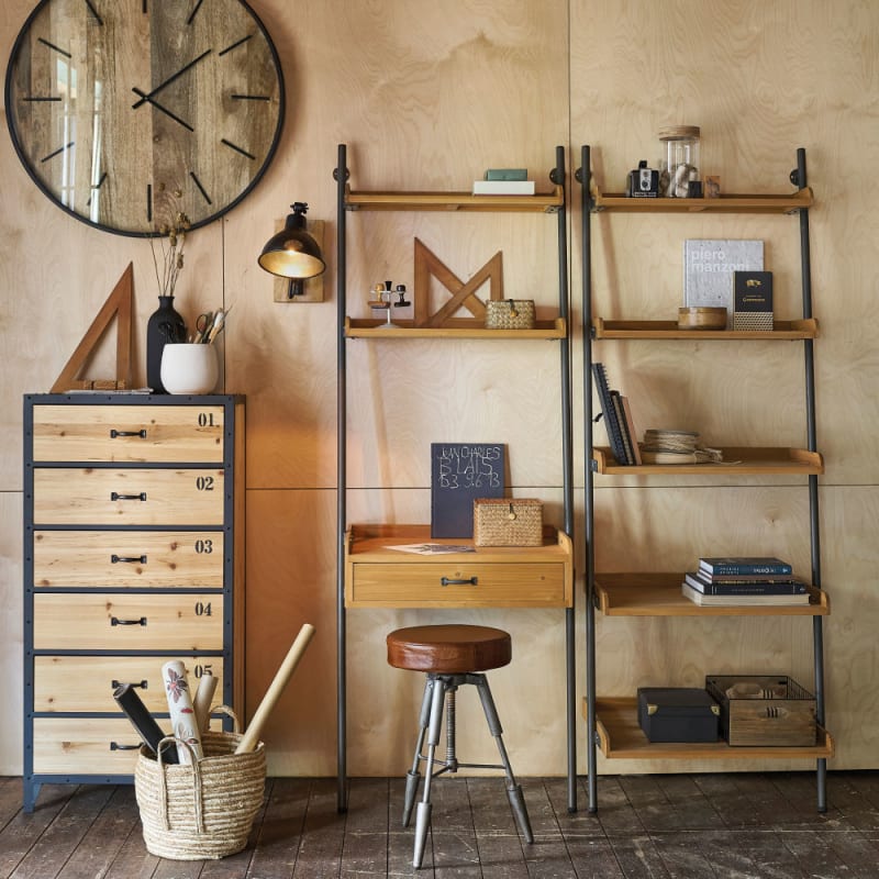 Chiffonier industriel 6 tiroirs en métal noir et bois de sapin - miniature 6