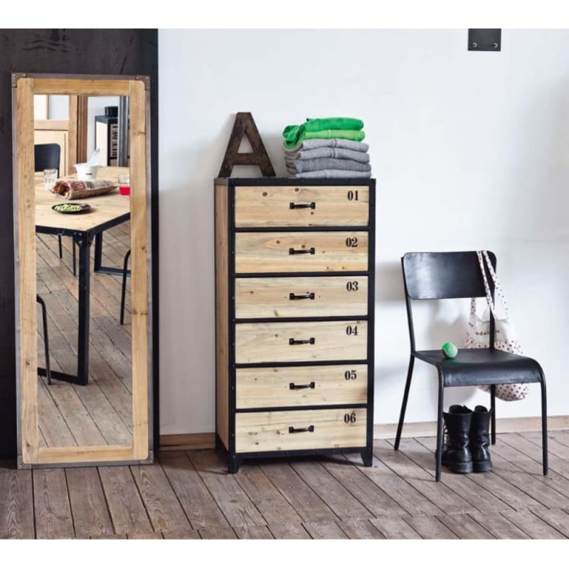 Chiffonier industriel 6 tiroirs en métal noir et bois de sapin - miniature 4