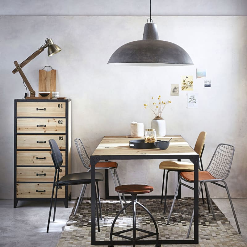 Chiffonier industriel 6 tiroirs en métal noir et bois de sapin - miniature 7