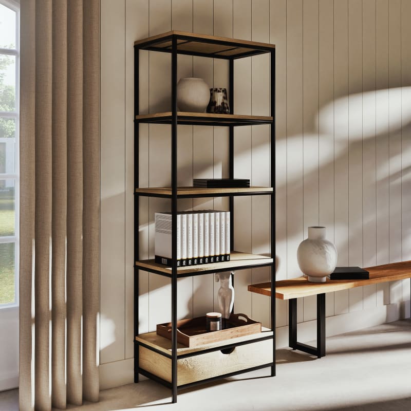 Étagère industrielle 1 tiroir en bois de sapin massif et métal L70 - miniature 3