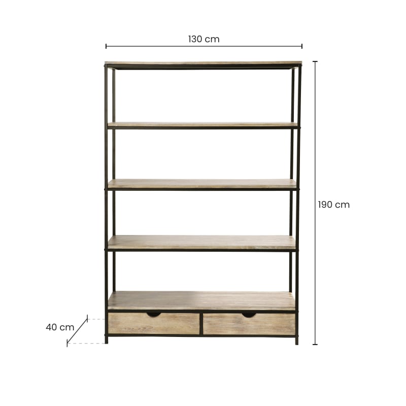 Étagère industrielle 2 tiroirs en sapin massif et métal L130 - miniature 3