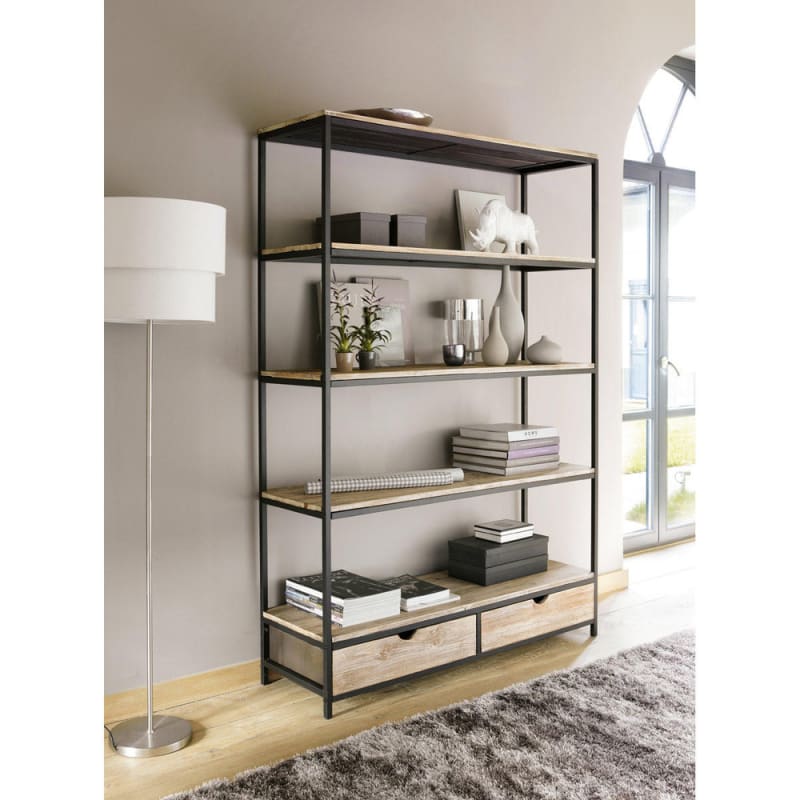 Étagère industrielle 2 tiroirs en sapin massif et métal L130 - miniature 4