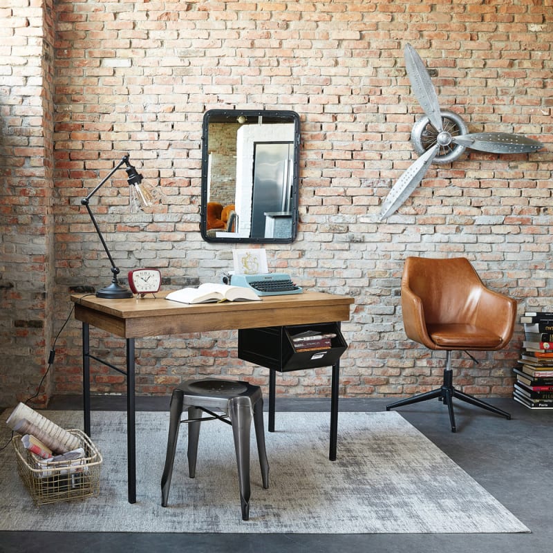 Fauteuil de bureau en textile enduit marron vieilli - miniature 9