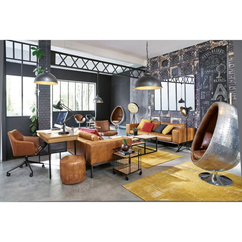 Fauteuil de bureau en textile enduit marron vieilli - miniature 11