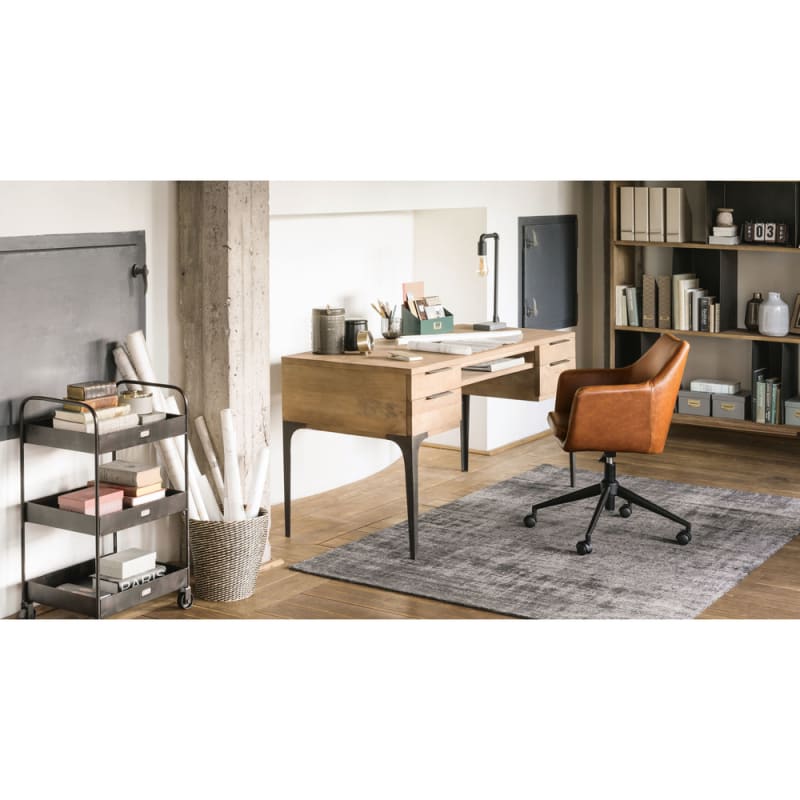 Fauteuil de bureau en textile enduit marron vieilli - miniature 10