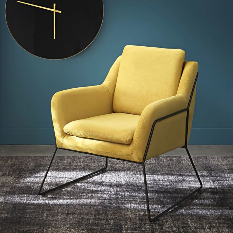 Fauteuil en velours jaune moutarde - miniature 8