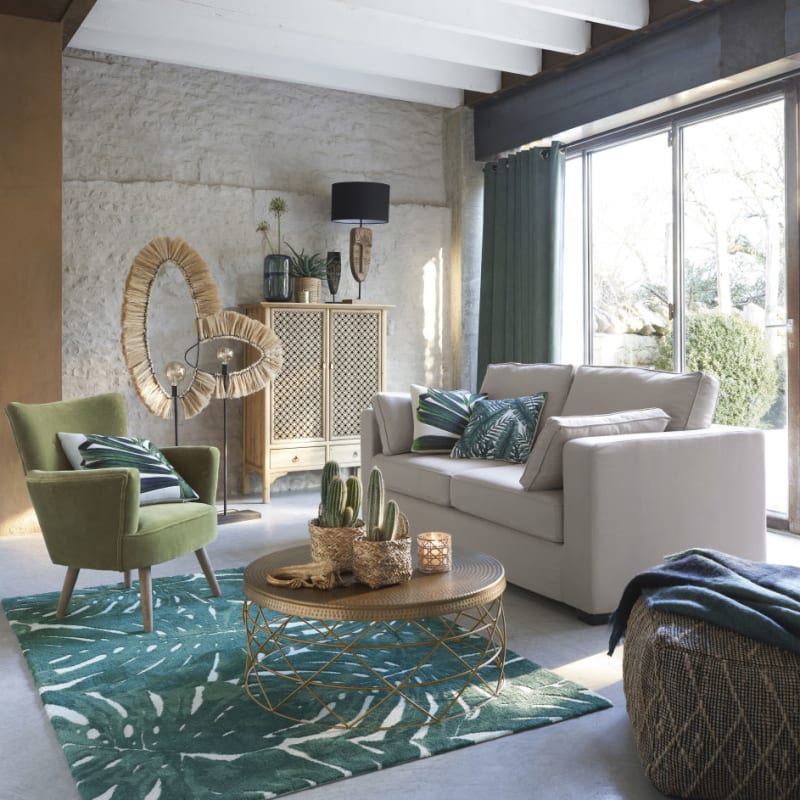 Fauteuil en velours vert kaki effet vieilli - miniature 8