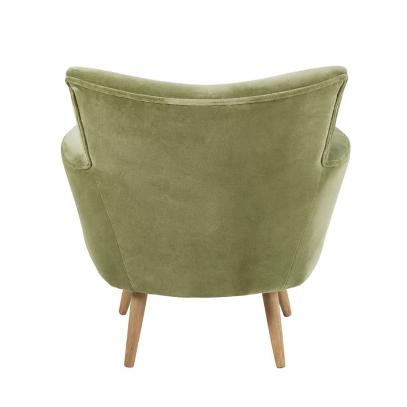 Fauteuil en velours vert kaki effet vieilli - miniature 3