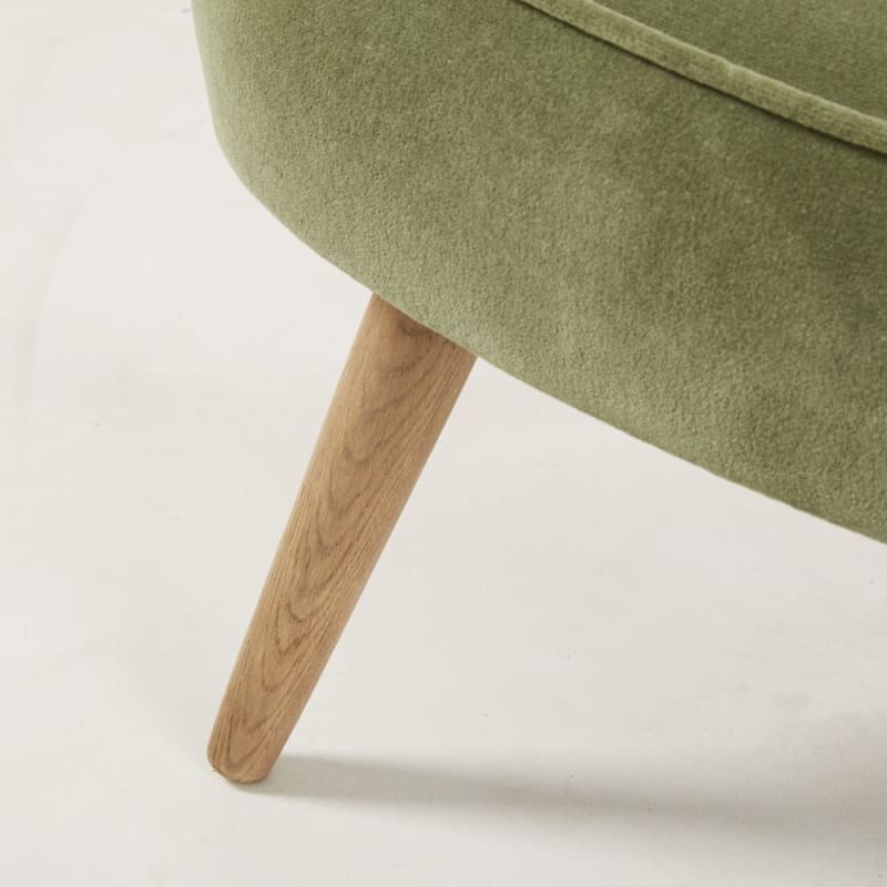 Fauteuil en velours vert kaki effet vieilli - miniature 4