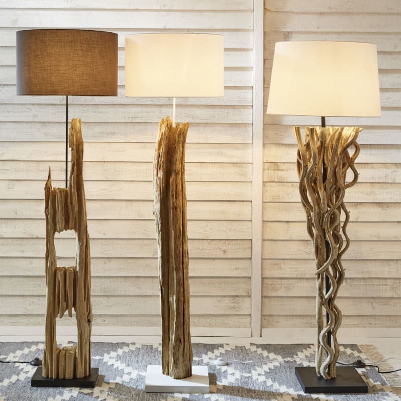 Lampadaire avec abat-jour en coton ivoire H169 - miniature 10