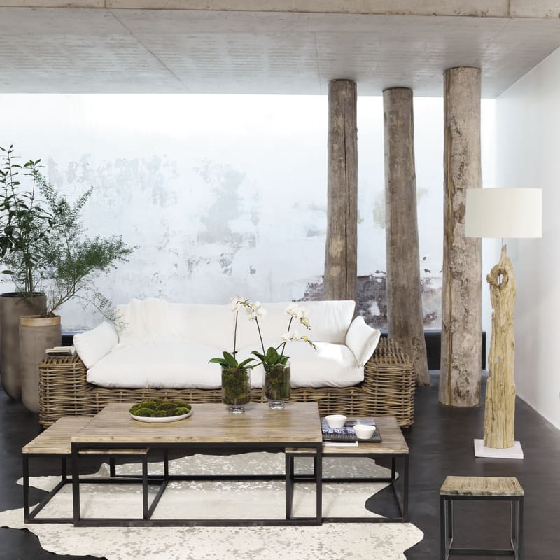 Lampadaire avec abat-jour en coton ivoire H169 - miniature 7