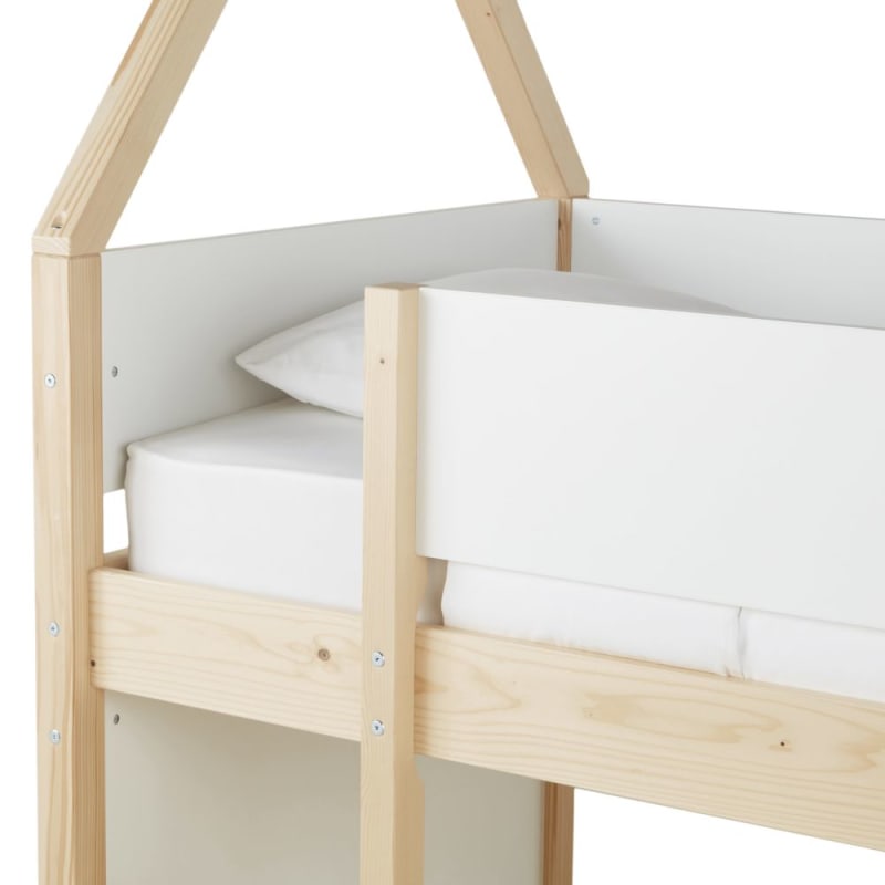 Lit cabane surelevé enfant 90x190 blanc et beige - miniature 6