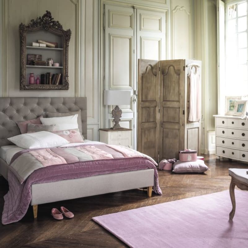 Lit capitonné en lin crème 160x200 avec sommiers à lattes - miniature 5