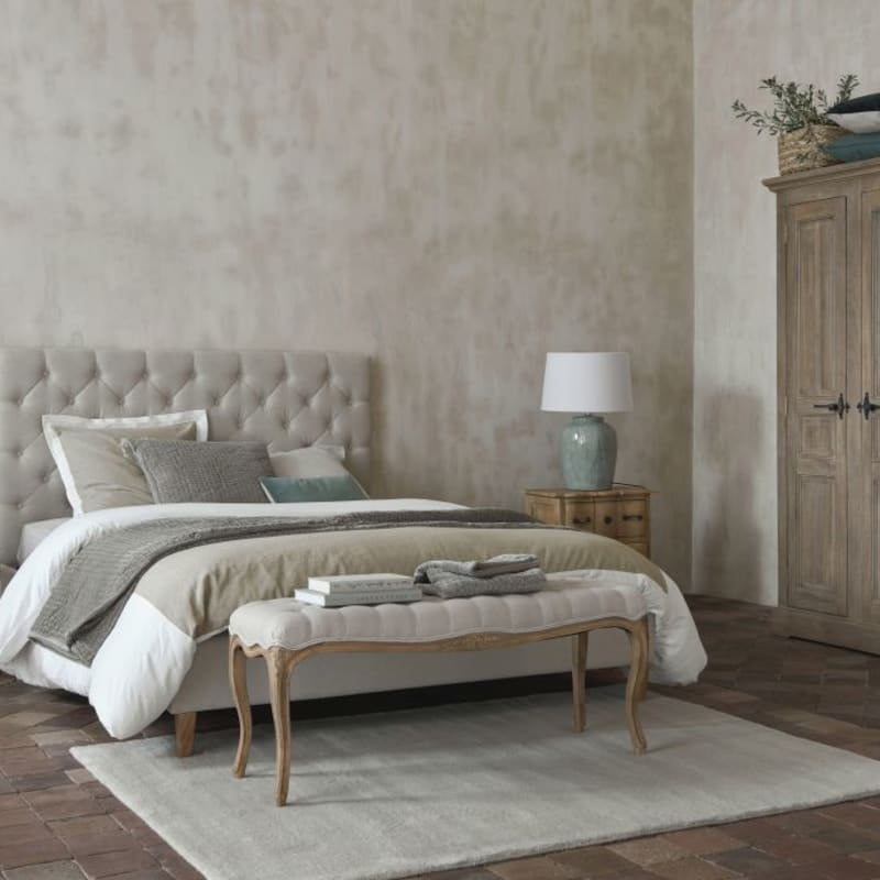 Lit capitonné en lin crème 160x200 avec sommiers à lattes - miniature 4