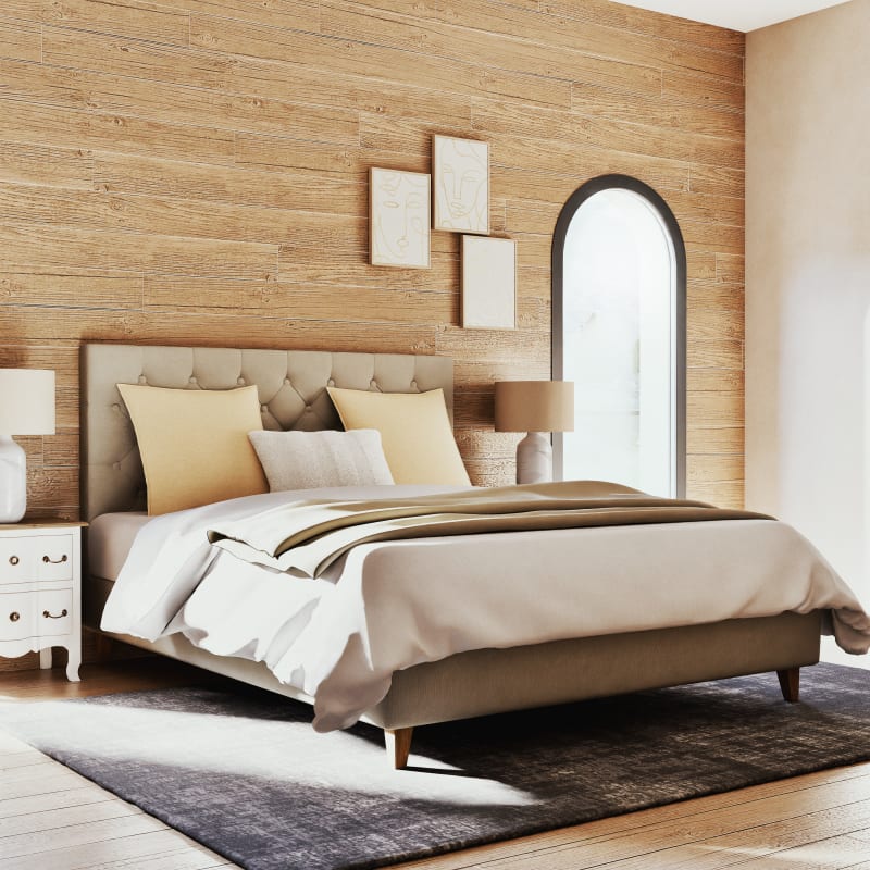 Lit capitonné en lin crème 160x200 avec sommiers à lattes - miniature 3