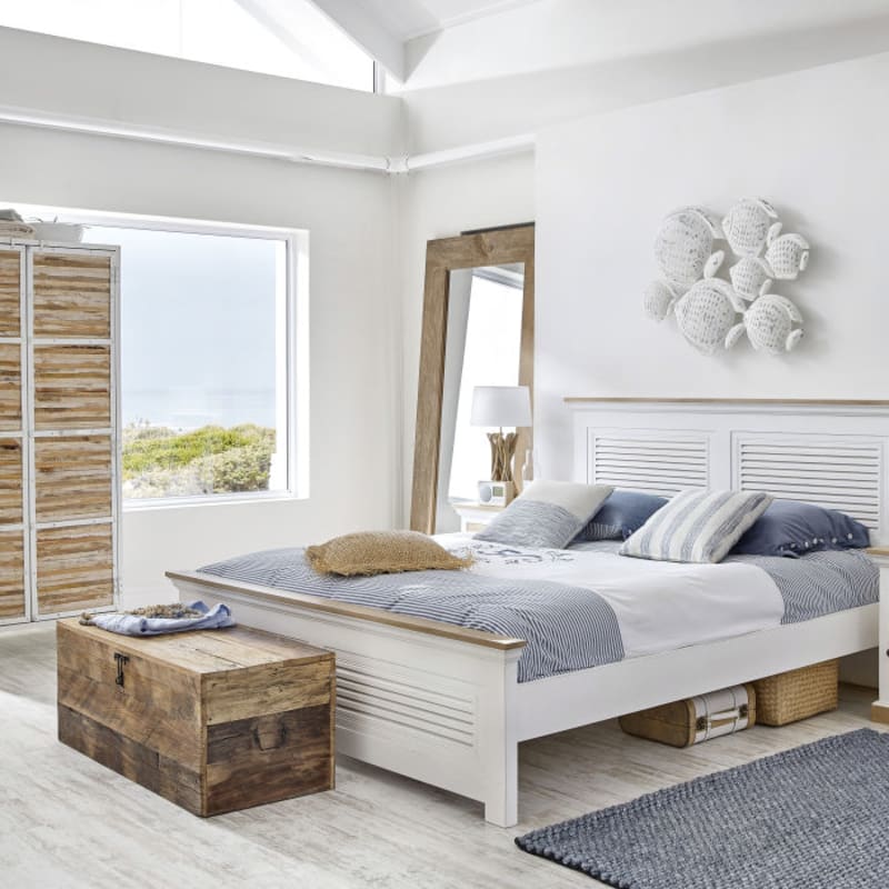 Lit en bois de manguier massif blanc 160x200 - miniature 9