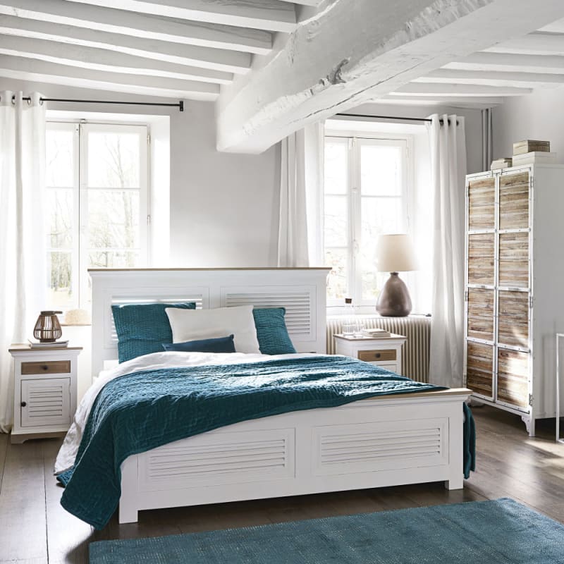 Lit en bois de manguier massif blanc 160x200 - miniature 8