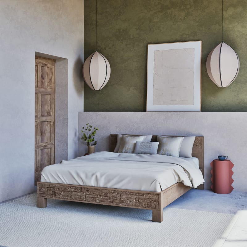 Lit en bois de manguier massif sculpté 160x200 - miniature 4