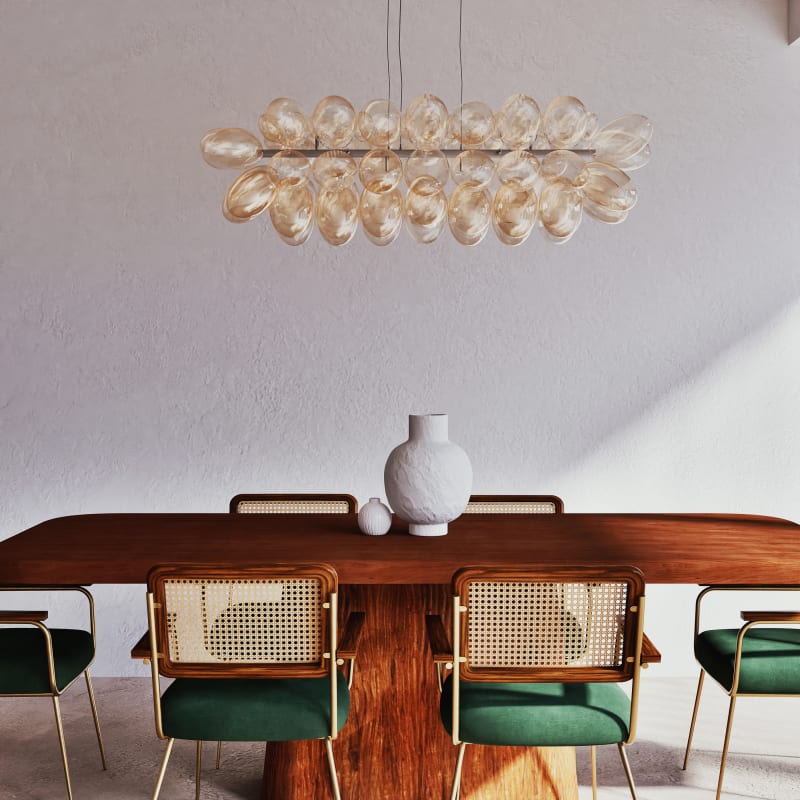 Lustre en métal et globes en verre ambré - miniature 7