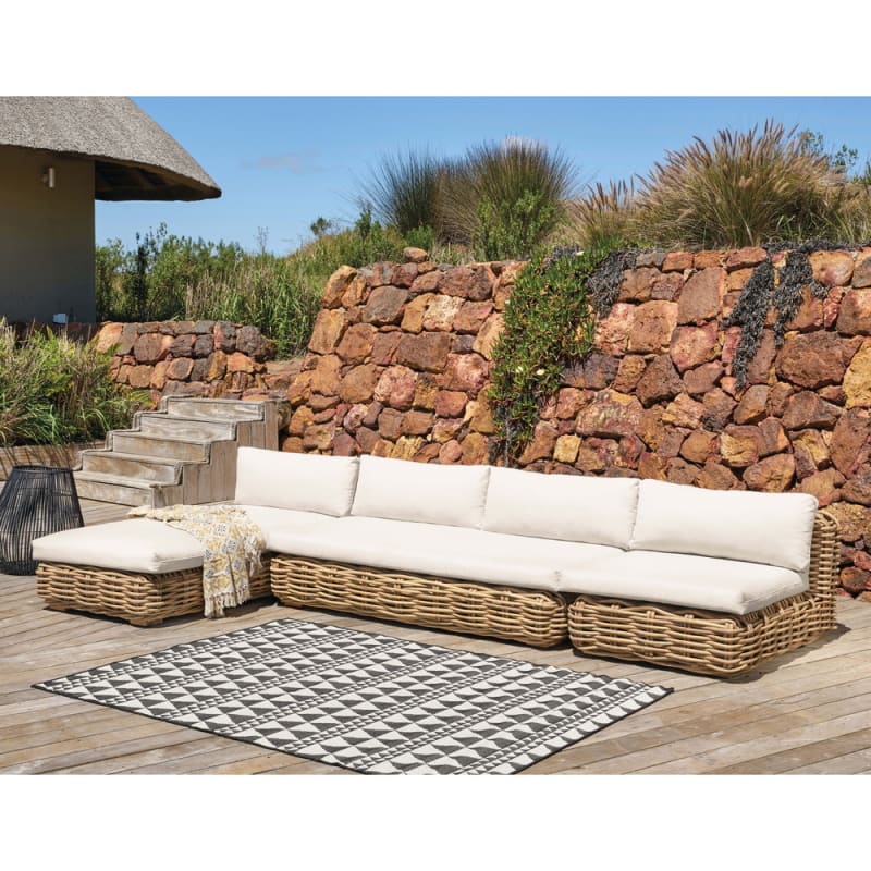 Méridienne pour canapé de jardin modulable en rotin et coussins écrus - miniature 6