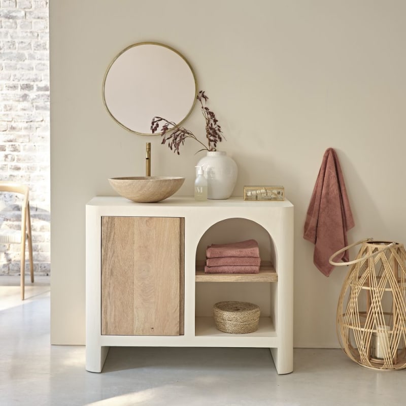 Meuble 1 vasque en bois de manguier beige et blanc crème - miniature 7