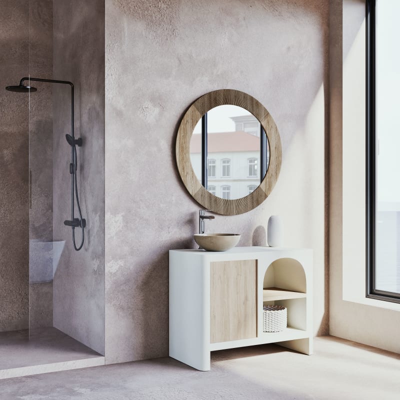 Meuble 1 vasque en bois de manguier beige et blanc crème - miniature 6