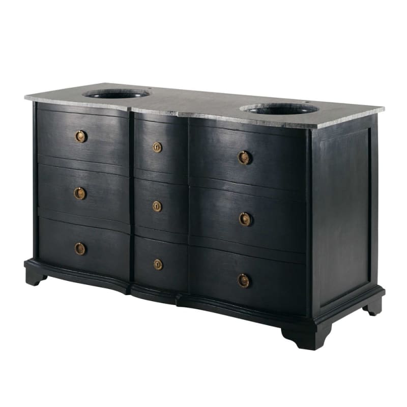 Meuble double vasque en manguier noir et pierre - miniature 2