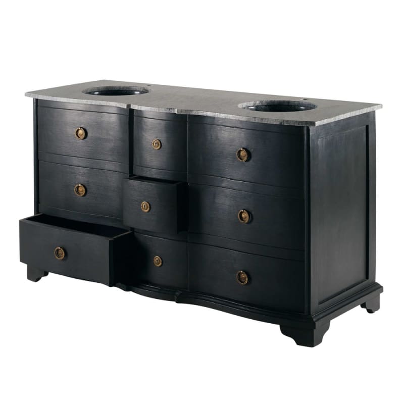 Meuble double vasque en manguier noir et pierre - miniature 3