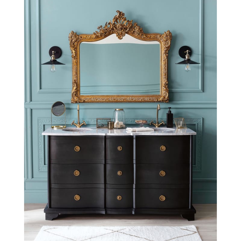 Meuble double vasque en manguier noir et pierre - miniature 8