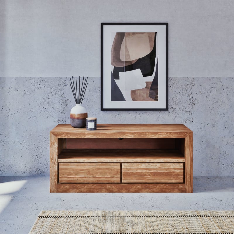 Meuble TV 2 tiroirs en sheesham massif - miniature 4