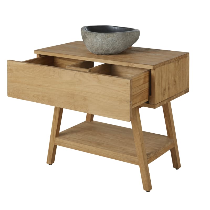 Meuble vasque en bois et pierre de rivière - miniature 2