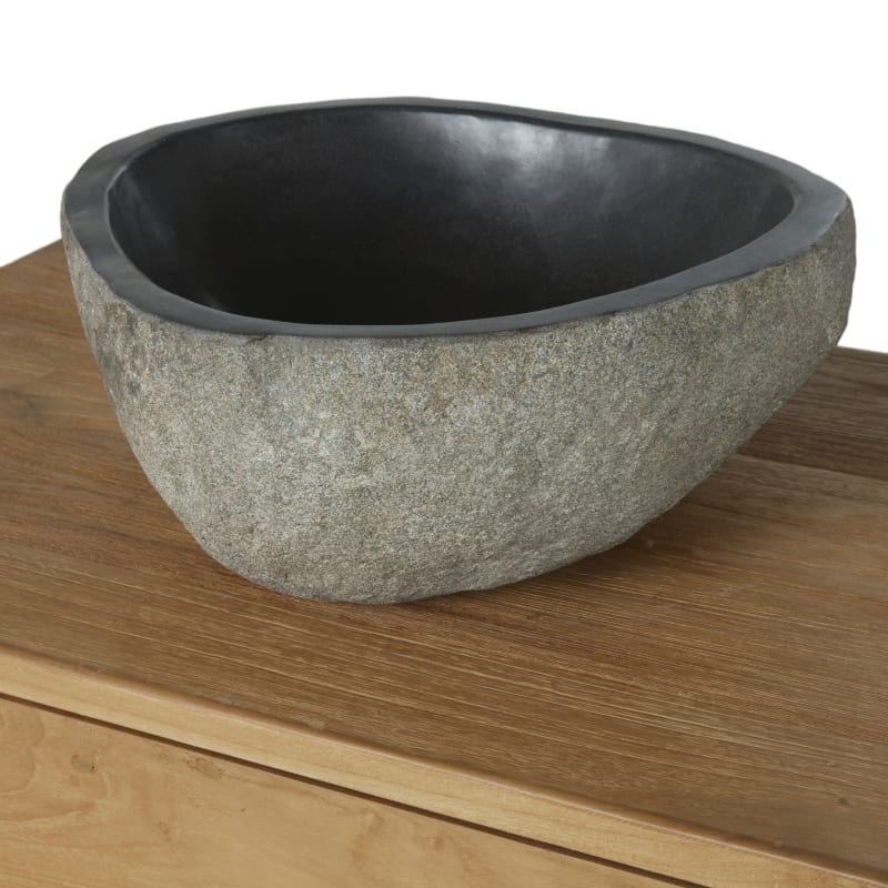 Meuble vasque en bois et pierre de rivière - miniature 3