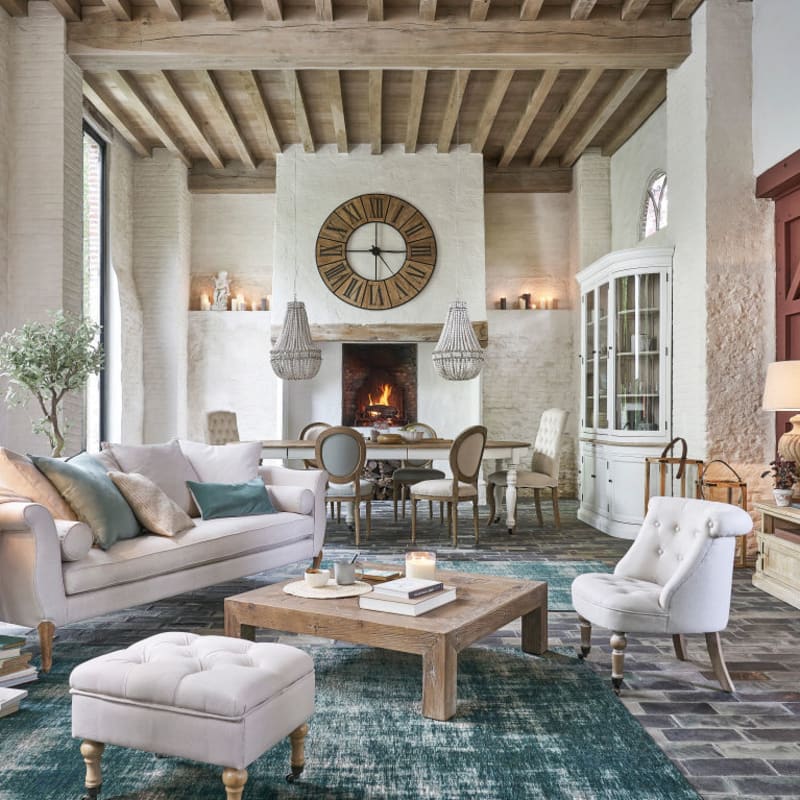 Pouf coffre capitonné à roulettes en lin et coton écrus - miniature 8