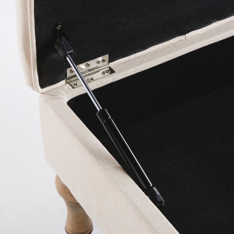 Pouf coffre capitonné à roulettes en lin et coton écrus - miniature 4