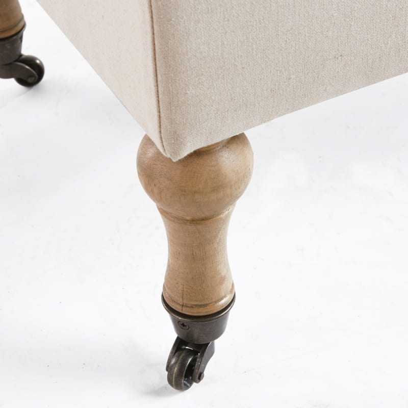 Pouf coffre capitonné à roulettes en lin et coton écrus - miniature 5