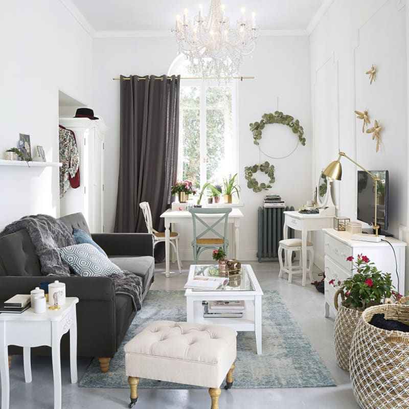 Pouf coffre capitonné à roulettes en lin et coton écrus - miniature 10