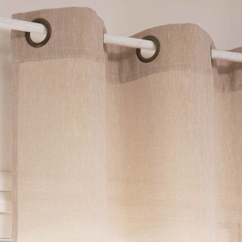 Rideau à œillets en coton et lin beige et lurex doré à l'unité 140x250 - miniature 2