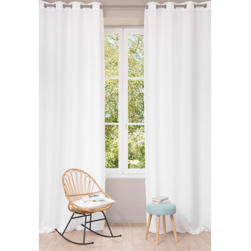 Rideau à œillets en lin lavé blanc à l'unité 130x300