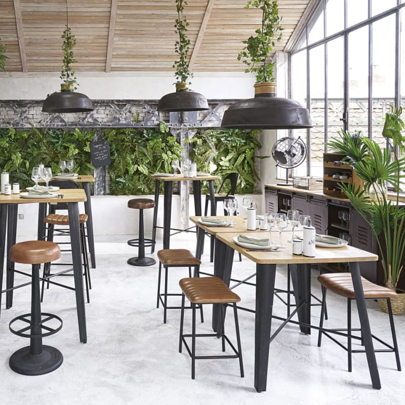 Suspension industrielle en métal effet vieilli et bois de manguier - miniature 5