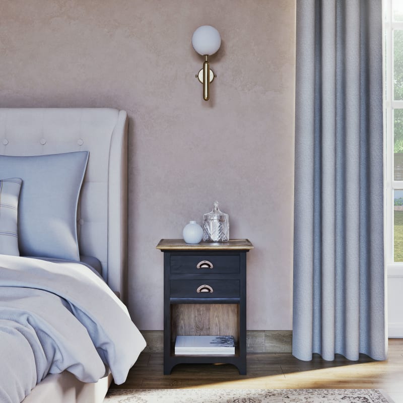 Table de chevet 2 tiroirs en manguier gris - miniature 6