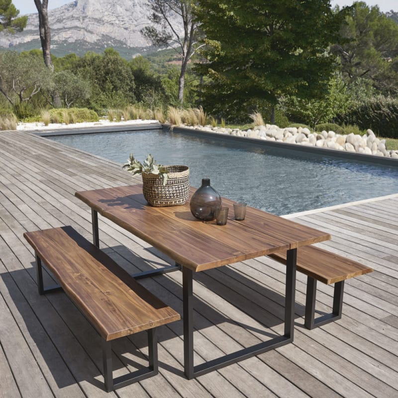 Table de jardin en acacia massif et acier noir 6/8 personnes L190 - miniature 6
