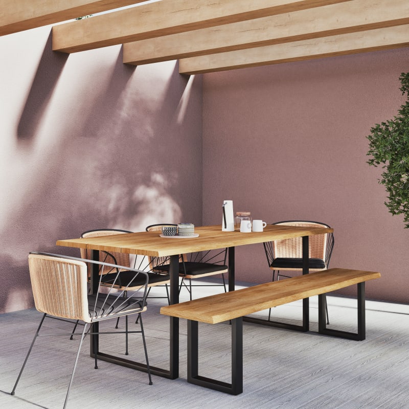 Table de jardin en acacia massif et acier noir 6/8 personnes L190 - miniature 7