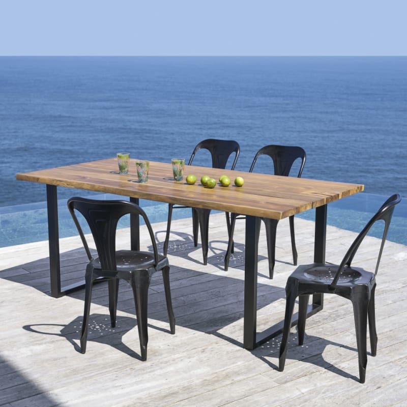 Table de jardin en acacia massif et acier noir 6/8 personnes L190 - miniature 9