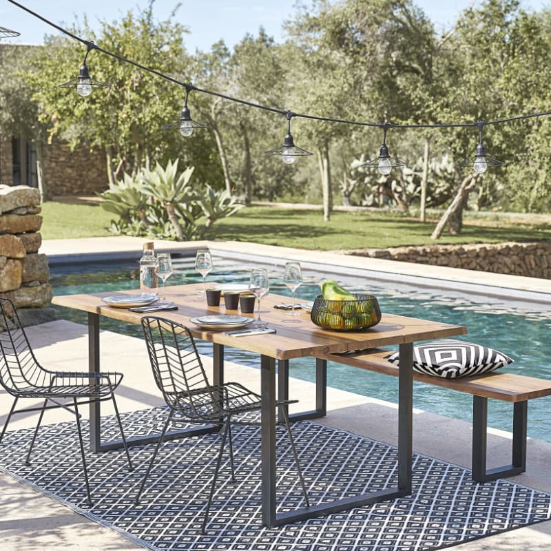 Table de jardin en acacia massif et acier noir 6/8 personnes L190 - miniature 8