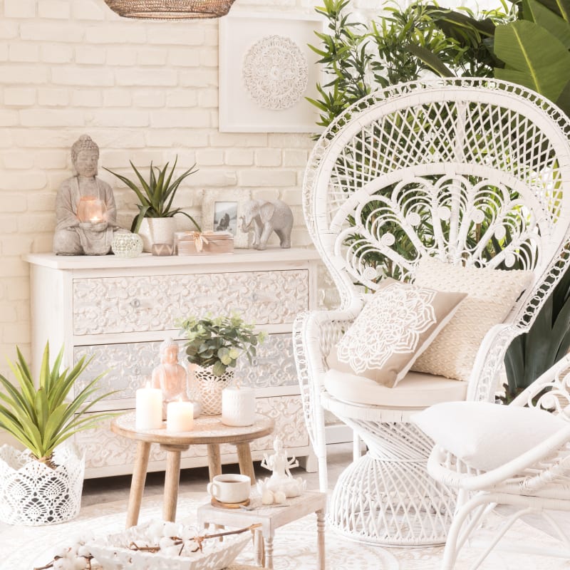 Tapis rond jute et coton tissé blanc D180 - miniature 4