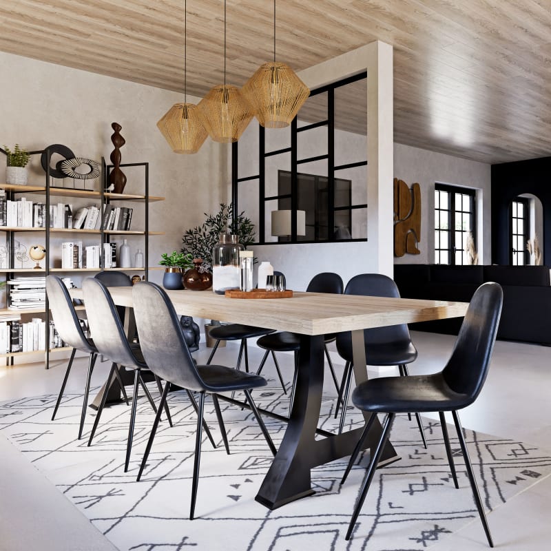 Tapis style berbère tufté écru motifs graphiques noirs 140x200 - miniature 10